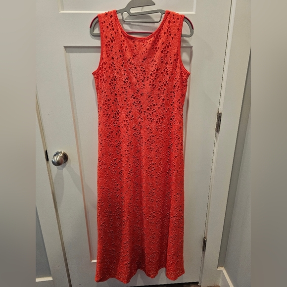R&K CORAL Sleeveless Eyelet TANK Fully LINED dress. Medium. - Picture 5 of 10